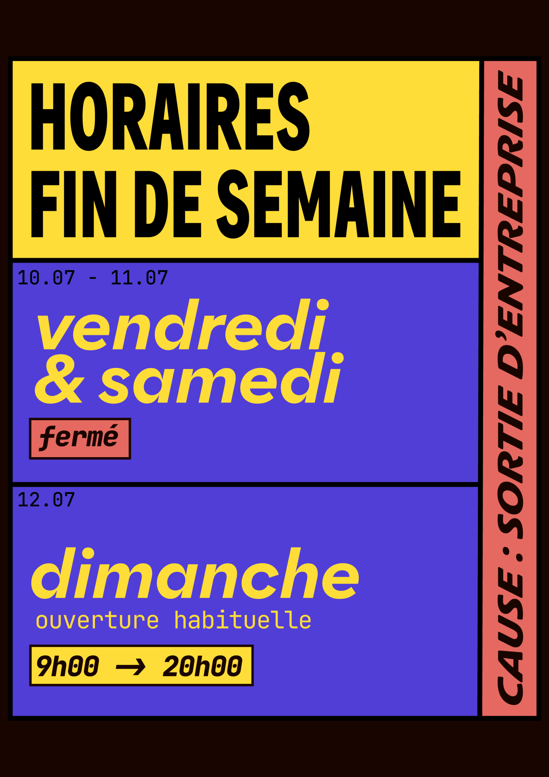 HORAIRES SPÉCIAUX